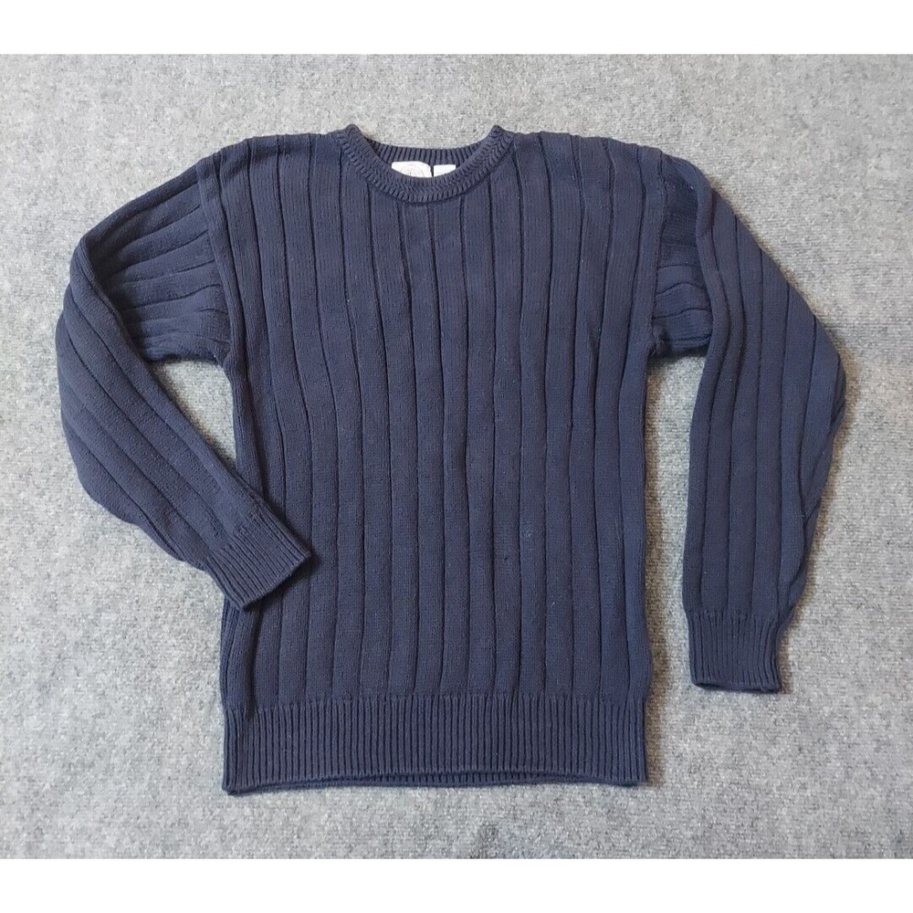 Cape Isle Knitters Sweater‎ Men Large Blue Thick Ribbed Cotton Vtg Pullover